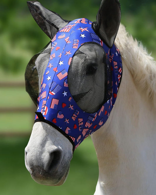 Harrison Howard Super Comfort Stretchy Fly Mask Large Eye Space with UV Protection Soft on Skin with Breathability Classic Letters M Cob