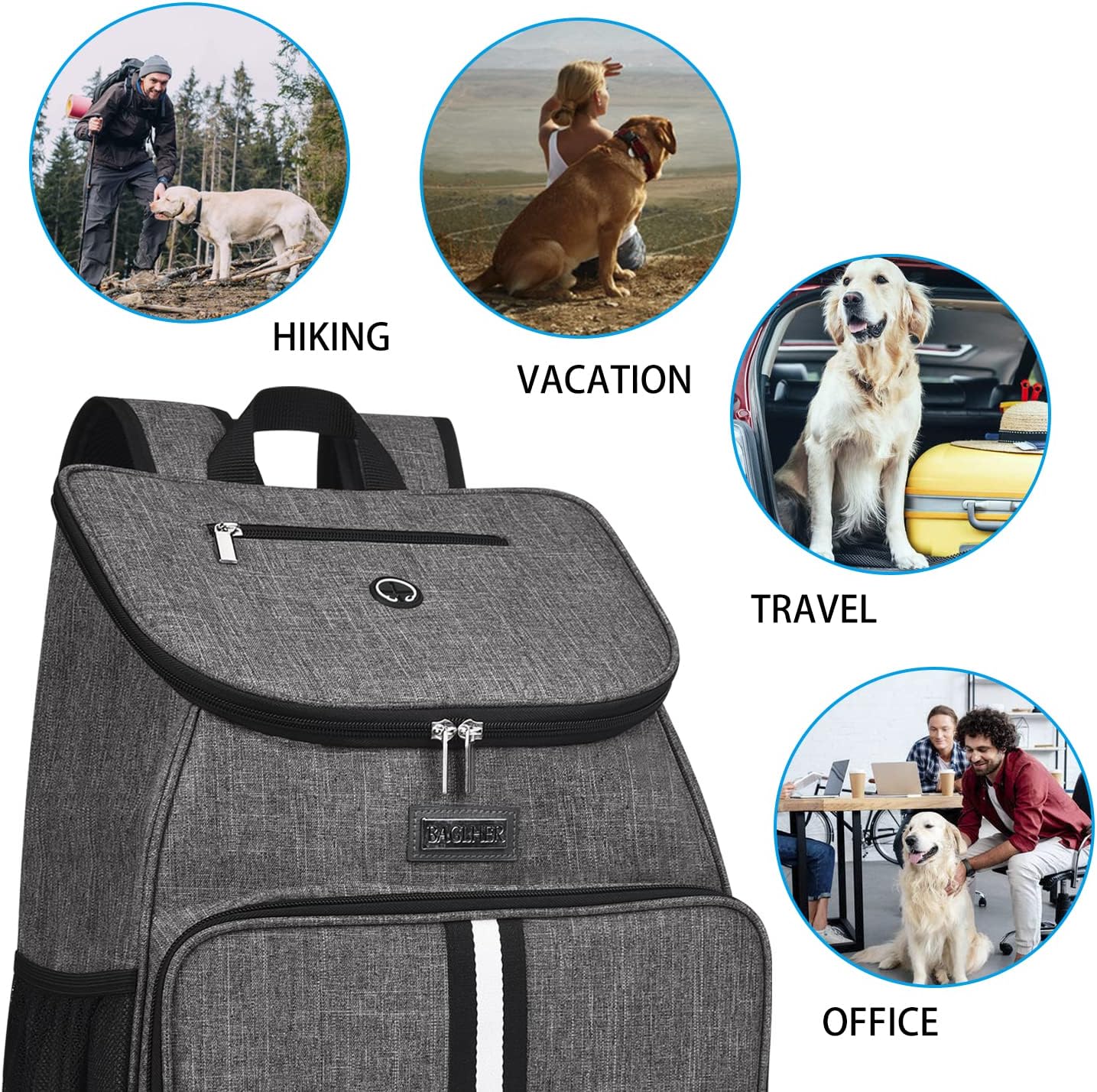 BAGLHER丨Dog Travel Bag, Airline Approved Pet Supplies Backpack, Dog Travel Backpack Accessories Set with 2 Silicone Collapsible Bowls and 2 Food Baskets, Gray - Pawvie