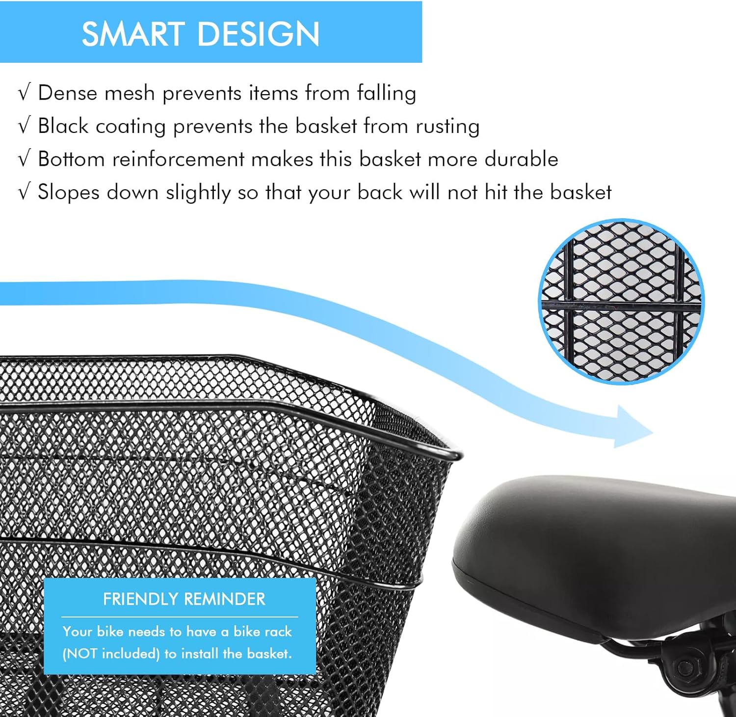 Rear Bike Basket, Tool-Free Install, Dog/Pet Carrier, Ebike Electric Bicycle Back Cargo Basket, Fits Most Rear Racks, with Waterproof Cover, Cargo Net - Pawvie