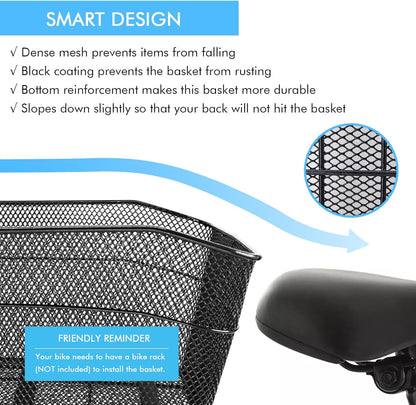 Rear Bike Basket, Tool-Free Install, Dog/Pet Carrier, Ebike Electric Bicycle Back Cargo Basket, Fits Most Rear Racks, with Waterproof Cover, Cargo Net - Pawvie