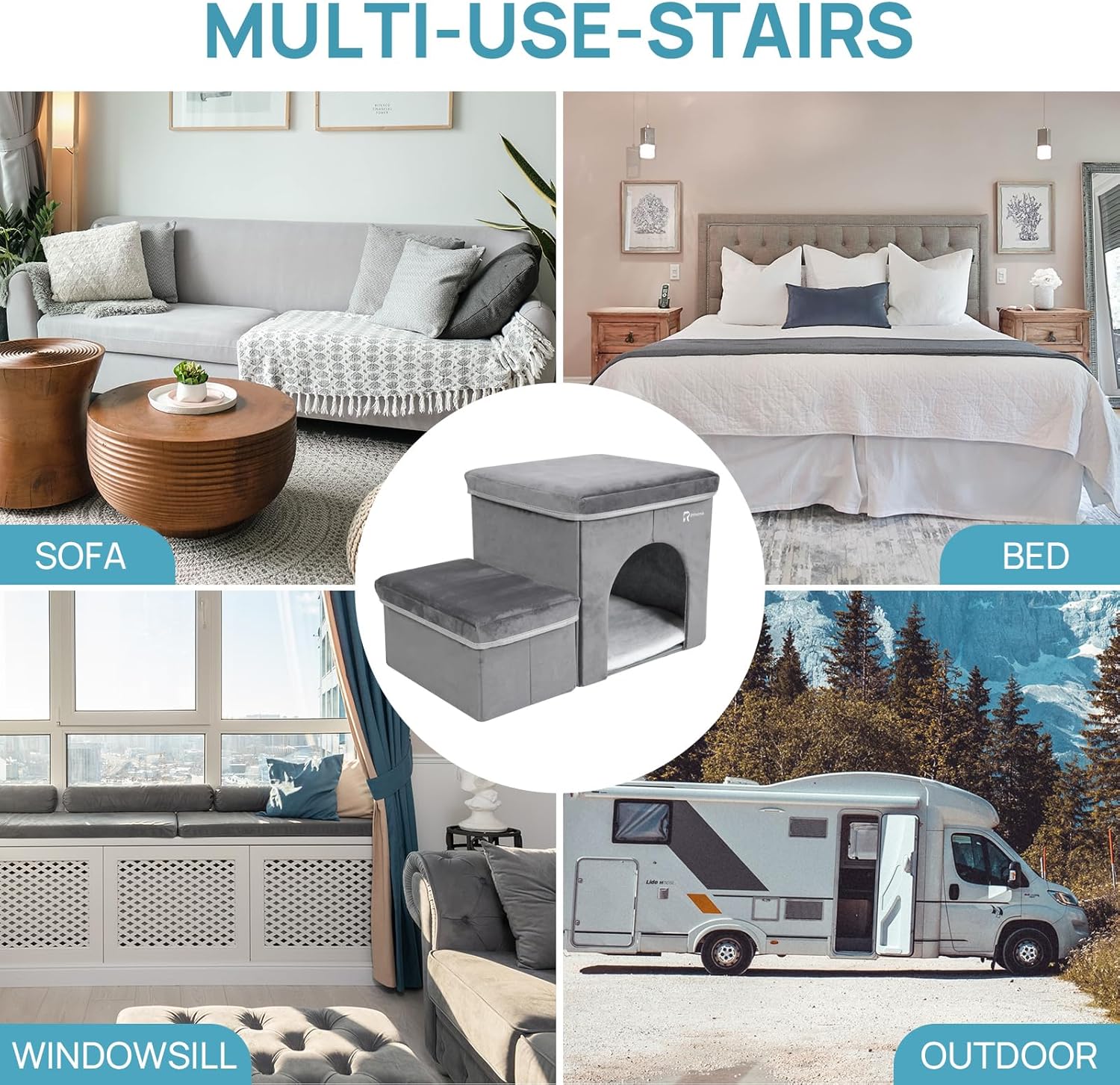 Foldable Pet Stairs for Beds & Sofas - Non-Slip Dog Steps with Storage for Small to Medium Dogs & Cats, Supports up to 120 lbs - Durable 2 & 3-Step Doggie Ladder for Easy Access - Pawvie