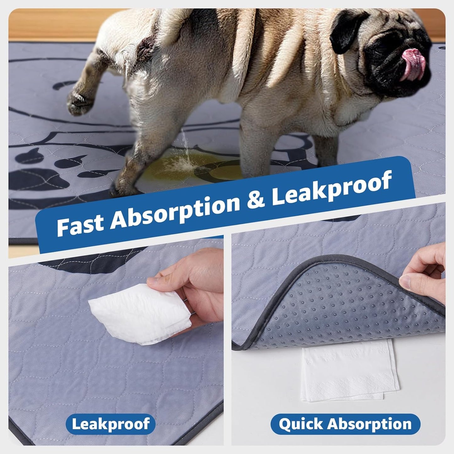 Washable Pee Pads for Dogs: 2 Packs Reusable Puppy Pads Super Absorbnet Dog Floor Mats for Whelping, Incontinence, Training, Crate ,36x48