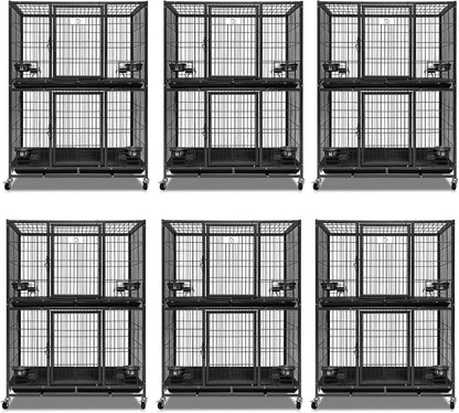 Homey Pet Two Tiers 37 Inch Dog Crate Cage Kennel with Feeding Door and Bowls, Lockable Wheels and Removable Tray, Escape Proof Metal Wire Heavy Duty Dog Crates for Medium/Small Sized Dogs (6 Pack)