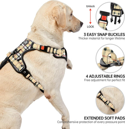 NESTROAD No Pull Dog Harness with Leash, Reflective No Choke Pet Vest Harness,Adjustable Soft Padded Dog Harness with Easy Control Handle for Medium Dogs(Checkered Beige,Medium)