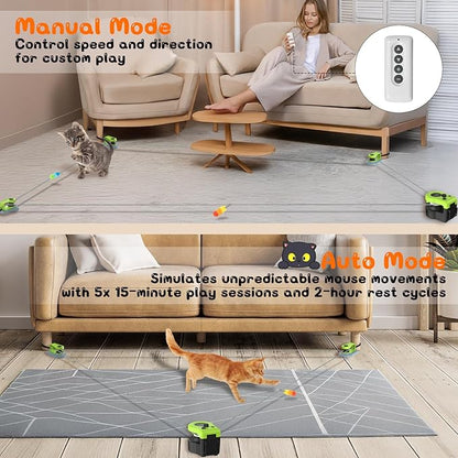 Interactive Cat Toy for Indoor - Automatic Cat Treadmill with Remote Control, 3 Speeds, Quiet Motor | Indoor Chase Hunting Feather Cat Gift for Fitness, Playtime & Energy Release (Green)