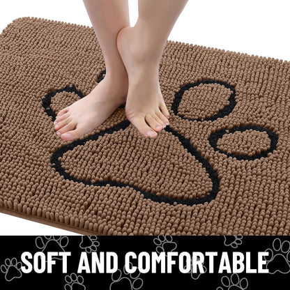 Smiry Dog Door Mat for Muddy Paws, Absorbent Dirt Trapper Non Slip Quick Dry Washable Chenille Mat for Mud Dogs, Entry Rug for Indoor and Outdoor (30x20 Inches, Coffee)