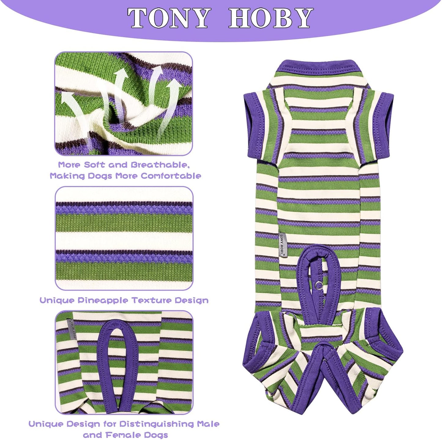 TONY HOBY Dog Pajamas, Knitted Dog Jumpsuit Shirt in Cold Weather, Dogs Surgical Recovery Suit for Small Medium Dogs (Purple&Green, Boy, L)