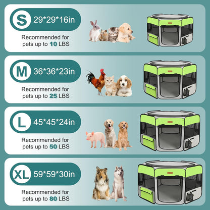 Dog Playpen, Portable Pet Play Pen for Cat, Puppies, Rabbits, Chickens, Foldable Large-Capacity Pet Tent for Indoor/Outdoor Travel Camping Green