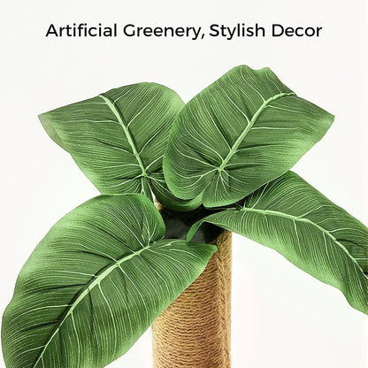 Cat Scratching Post, Cat Scratcher Toy for Indoor Cats, 17.3" Tall Scratch Post with 2-Layer Ball Tracks, Interactive Feather Toy and Sisal Hanging Ball, Banana Tree Cat Tower for Kittens