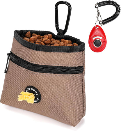 COOWONE Dog Treat Pouch with Pet Training Clicker, Detachable Dog Puppy Training Treat Bag, 900D Oxford Cloth Magnetic Closure Small Dog Walking Bag for Travel or Outdoor Use (Coffee)