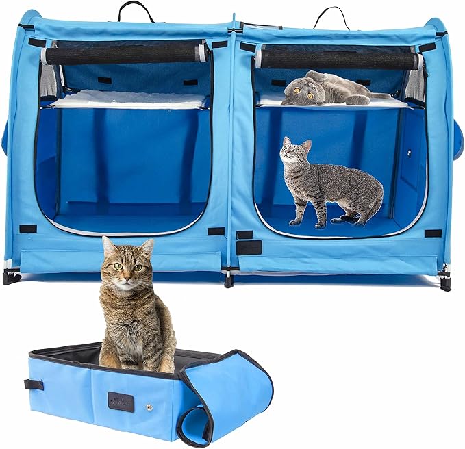 Mispace Portable 2 Pet Carriers for Cats Collapsible Cat Condo for Car Travel Pet Kennel Show Cages with Portable Carry Bag Hammocks Mats and Litter Box