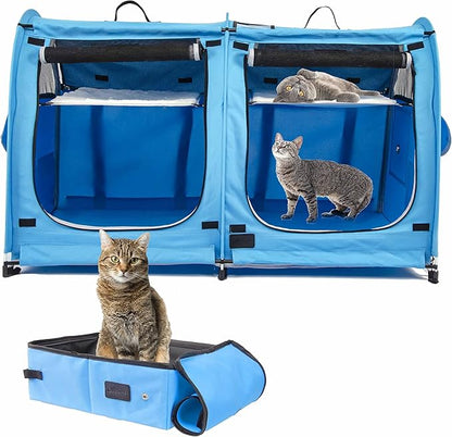 Mispace Portable 2 Pet Carriers for Cats Collapsible Cat Condo for Car Travel Pet Kennel Show Cages with Portable Carry Bag Hammocks Mats and Litter Box