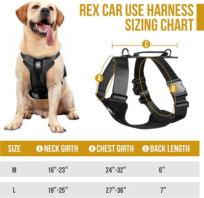 OneTigris Dog Safety Vest Harness, REX Car Use Dog Harness Adjustable Pet Harness with Leash for Medium Large Dogs(Black,L)