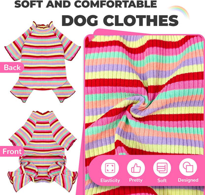 BAEJMJK Striped Dog Pajamas Stretchy Cute Four-Legged Boy Girl Dog Clothes with Sleeves Comfortable Dogs Jumpsuit Colorful Pet Puppy Outfits Apparel for Small Medium Dogs Cats(Red,X-Small)