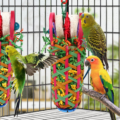 Kyouki Parakeets Toys, 2 PCS Bird Chewing Toys – Perfect for Cockatoos, Conures, Love Birds, Small & Medium Parrots, Fun Foraging & Tearing Bird Cage Accessories (Seeking Food Basket)