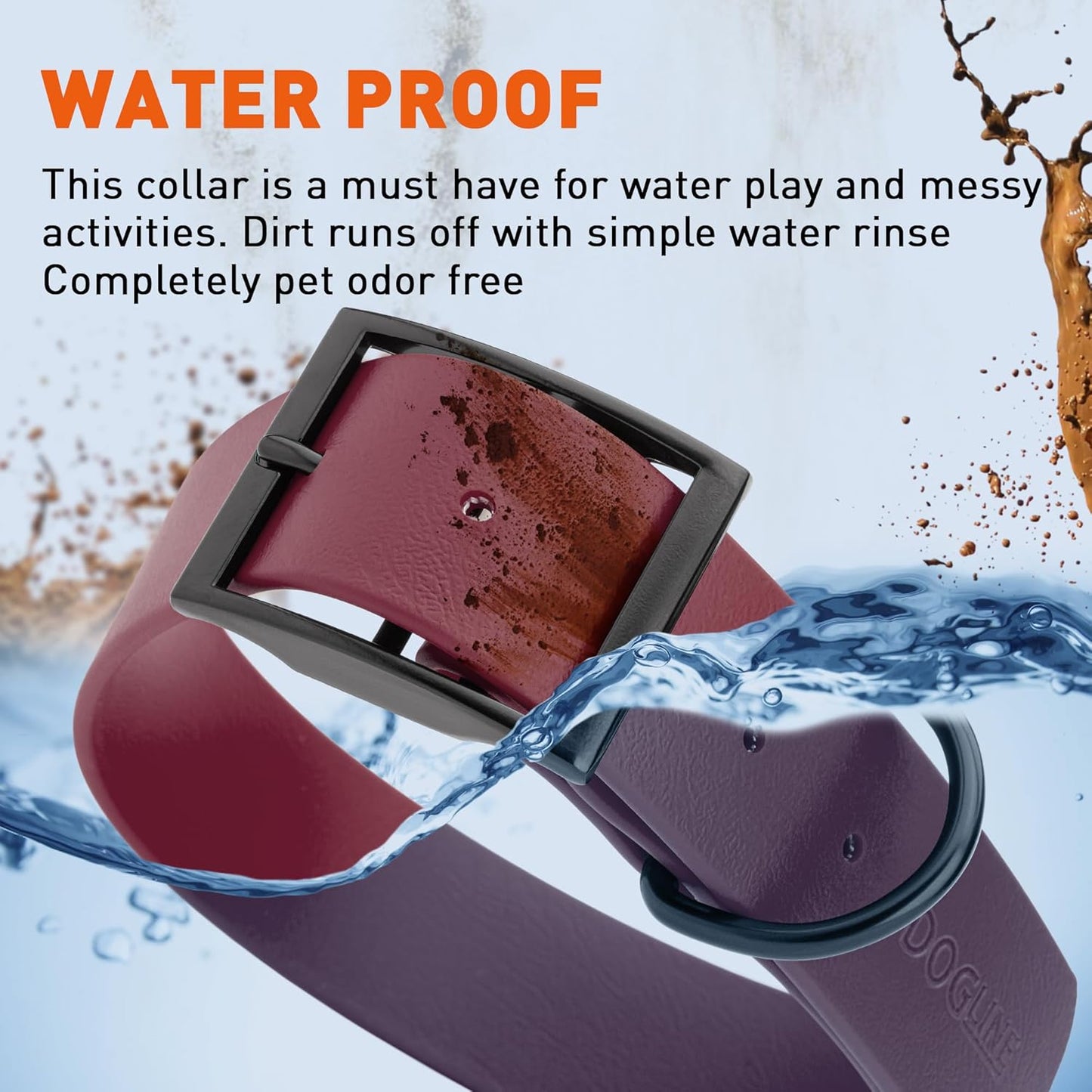 Dogline Biothane Waterproof Dog Collar Strong Coated Nylon Webbing with Black Hardware Odor- Proof for Easy Care Easy to Clean High Performance Fits Small Medium or Large Dogs, Merlot Burgundy