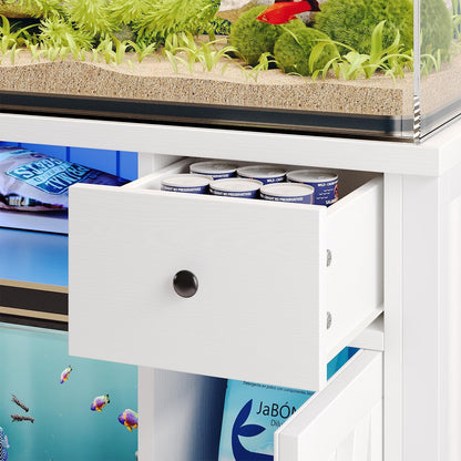 75 Gallon Fish Tank Stand with LED Light & Power Outlets, 55-75 Gallon Aquarium Stand with 2 Drawers & 2 Barn Doors, 52" L x 20" W Cabinet for 2 Fish Tank Accessories Storage, Turtle Tank, White