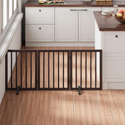 Brown 18-55" Wide Dog Gate, Bamboo Freestanding Pet Gates for Dogs, Puppy Fence