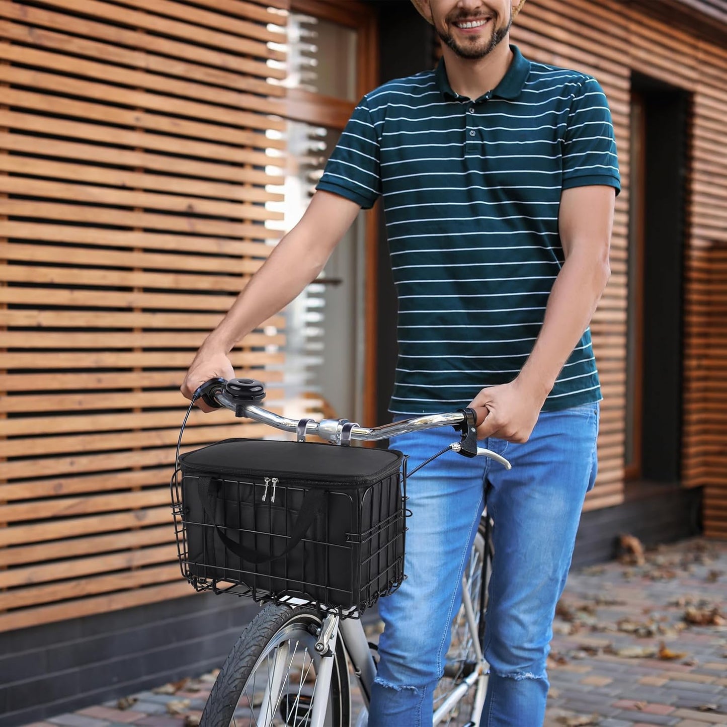 Aodaer Bike Basket with Removable Liner Bag Cargo Net Large Folding Bike Basket Quick Release Metal Ebike Basket Bicycle Storage Basket for Carrying Fruit & Grocery Pets Dogs