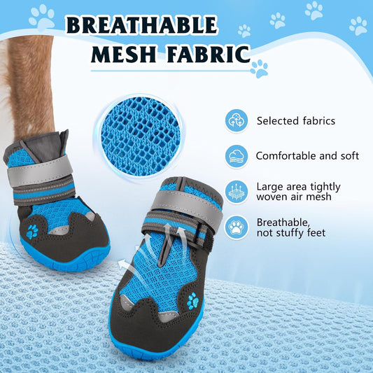 Dog Shoes for Large Medium Small Dog, Mesh Breathable Dog Shoes for Hot Pavement, Anti-Slip Dogs Boots Paw Protectors with Reflective for Outdoor Walking Indoor Hardfloors (Size 7)