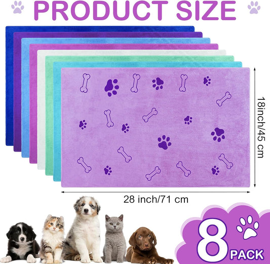 Chumia 8 Pcs Dog Towels for Drying Dogs Cats Pet Towels Bulk Puppy Microfiber Quick Drying Paw Bath Bathing Supplies Absorbent for Medium Pets(Classic Color,18 x 28 Inch)