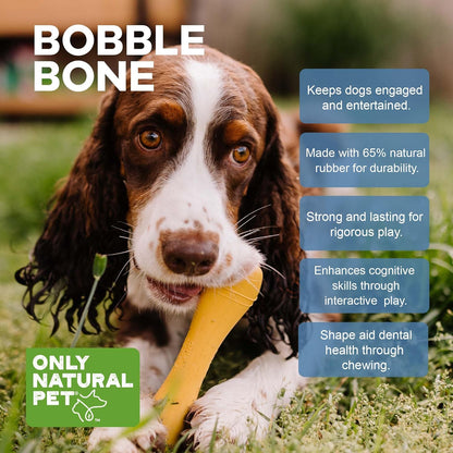 Only Natural Pet Rubber Boredom Buster Treat Stuffer Dog Toys - Interactive Stuffable Feeder Dispenser Fillable Durable Play Puppy Medium Large XS Chew Pup Hide Holder Easy Refill -BobbleBone/Yellow