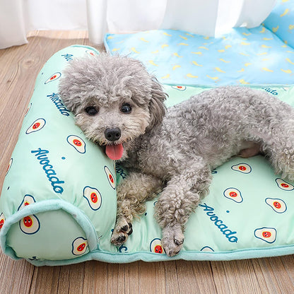 PUMYPOREITY Cooling Dog Bed, Pet Cooling Mat with Pillow, Ice Silk Cooling Dog Blanket, Self Cooling Pad for Cat,Dog, Washable Summer Pet Mat for Kennel, Crates, Sofa, Floor, Blue, L