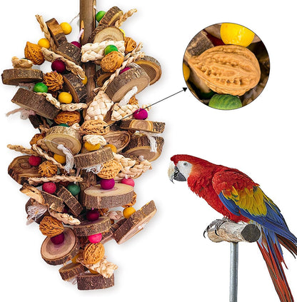 Extra Large Bird Parrot Toys- 21.7 inch Multicolored Natural Wooden Walnut Parrot Chewing Toy Suggested for Macaws cokatoos, African Grey and a Variety of Amazon Parrots. (Large Size)