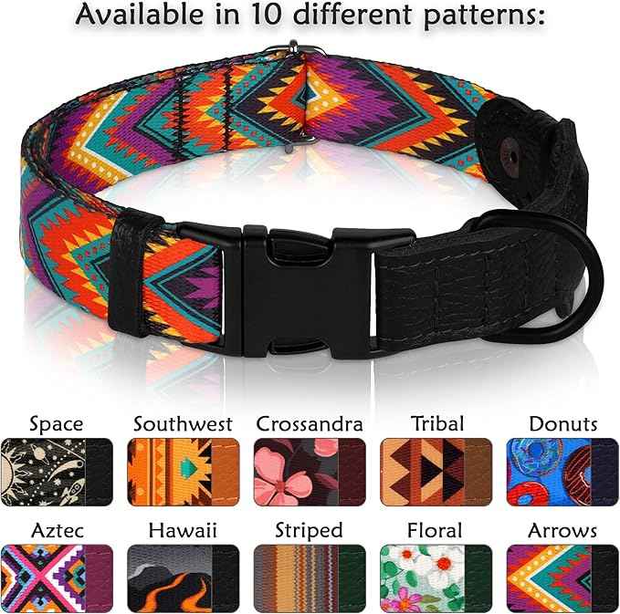 AirTag Dog Collar with Metal Buckle - Printed Nylon Soft Leather Dog Collar with Apple AirTag Holder - Secure Tracking GPS Pet Collars for Girl Boy Small Large Dogs (S, 12"-15" Neck Fit, Arrows)