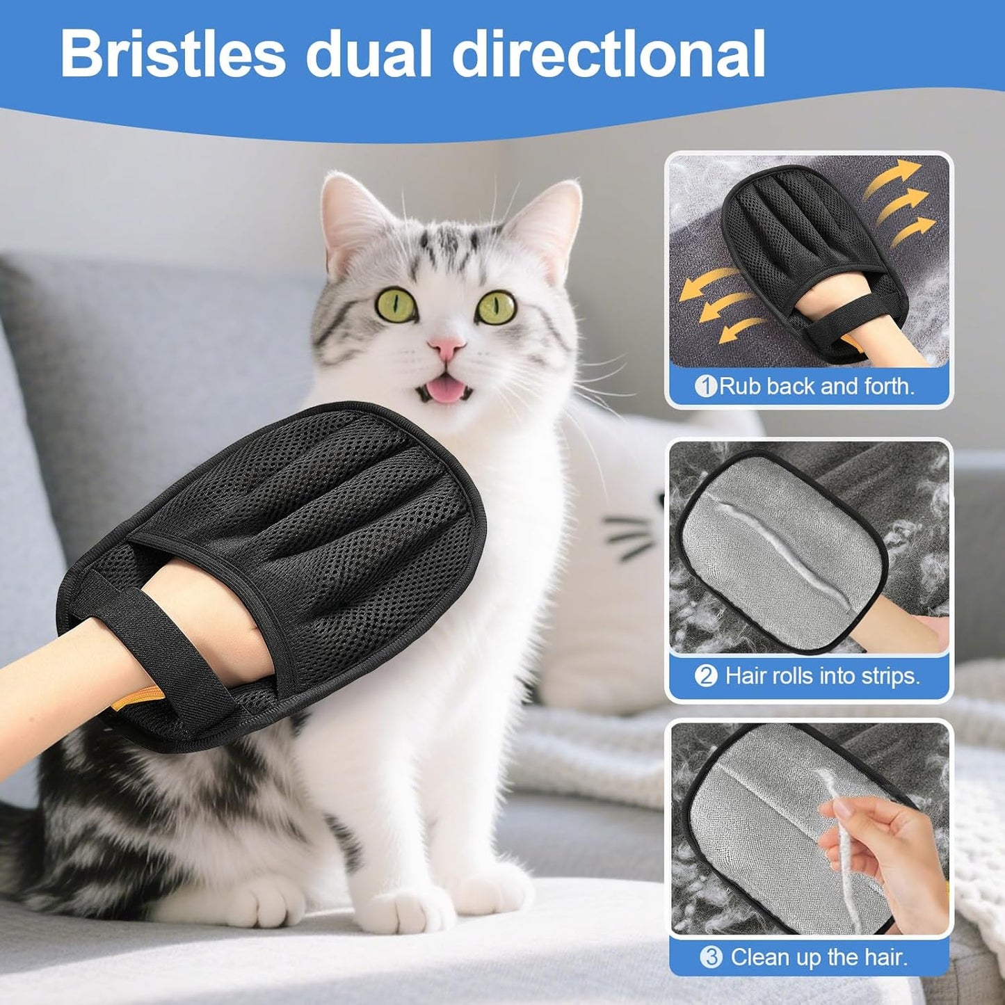 Pet Hair Removal Glove for Cats & Dogs, Upgraded Five-Finger Electrostatic Pet Hair Gloves, Reusable Magic Brush Pet Hair Remover Tool for Laundry, Couch, Carpet, Car Seat