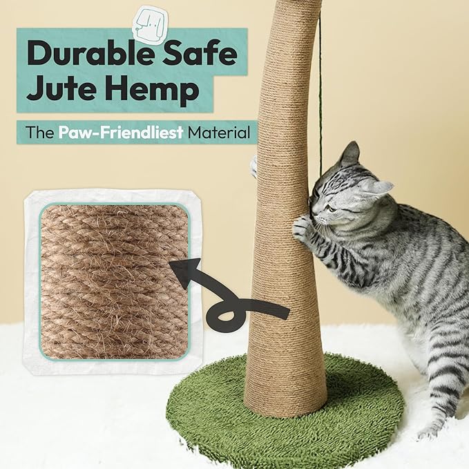 Cat Scratching Post 33 Inch with Hanging Balls, Cat Scratcher for Indoor Kittens, Ultra Stable Base, Paw-Friendly Jute Material, S