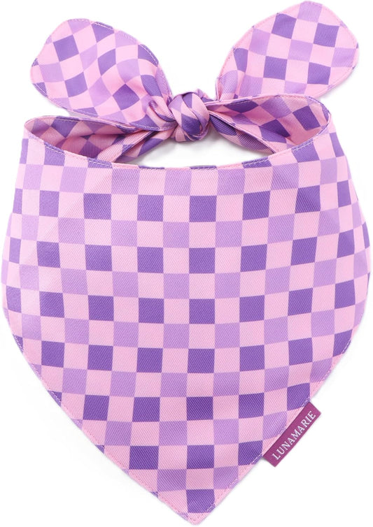 LunaMarie - Luxury Pet Birthday Bandanas -Premium & Silky Poly Fabric | 100% Handmade | Custom Shape Dual Layered (Violeta Rebel, X-Small)