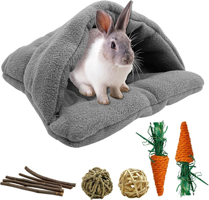 kathson Rabbit Cave Sleeping Bed Guinea Pig Hideout Cozy House Pet Soft Warm Fleece Winter Slipper Cushion Small Animal Nest Cage for Ferrets Squirrel Hamster Chinchilla Rat Hedgehog Bunny