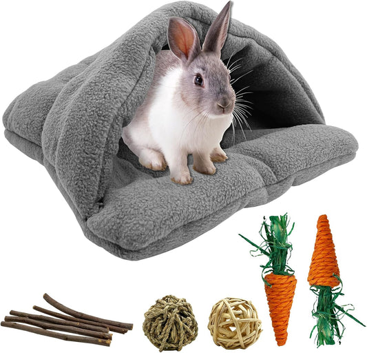 kathson Rabbit Cave Sleeping Bed Guinea Pig Hideout Cozy House Pet Soft Warm Fleece Winter Slipper Cushion Small Animal Nest Cage for Ferrets Squirrel Hamster Chinchilla Rat Hedgehog Bunny