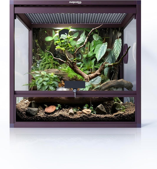 MagicCube 18'' x 18'' x 18'' Reptile Tank with Lock, 24 Gallon Reptile Terrarium with Flip-Up Tempered Glass Door, Top Screen Ventilation for Leopard Gecko - Bottom Not Leakproof - Pawvie