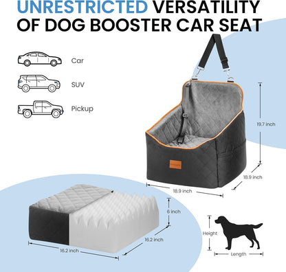 Dog Car Seat for Small Dogs - Puppy Car Seat with Safety Strap & Waterproof Padding, Portable Pet Carrier for Cars, Trucks & SUVs, Comfortable Elevated Bed for Pets Up to 35lbs (Black/Grey) - Pawvie