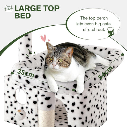 MUTICOR 66 Inches Multi-Level Large Cat Tree Tower for Indoor Big Feline/Cozy Plush Perches/Condo/Sisal Scratching Posts/Hammock and Baskets/Activity Center Play House/Wide Base/White & Black Spot