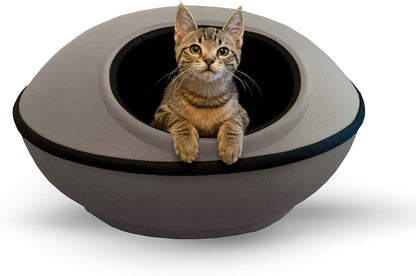 K&H Pet Products Unheated Kitty Mod Dream Pod Cat Bed for Large Cats or Small Dogs, Indoor Covered Privacy Cave, Collapsible, Easy Clean Washable Cushion - Unheated Round 22in Gray/Black
