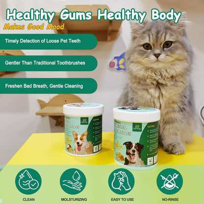 60 Count Dog Dental Wipes - Teeth Cleaning Finger Wipes for Dogs & Cats, Hypoallergenic Dog Toothbrush Finger Dental Wipes to Remove Plaque & Tartar, Freshen Bad Breath, Gentle Cleaning(4.7″*1.7″)