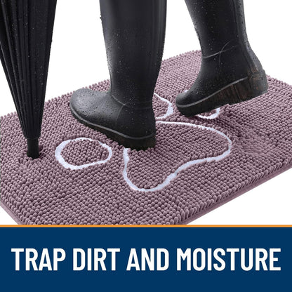 OLANLY Door Mat for Muddy Dog Paws 30x20, Absorbent Chenille Mud Doormat with Paw Print Design, Non-Slip Washable Doormat for Indoor Entryway, Quick-Dry Pet Bed Mats for Dirty Dogs, Deep Plum