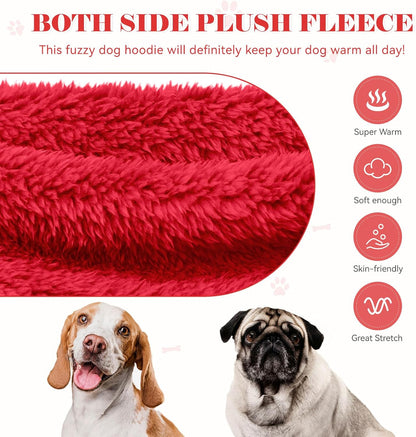 Fuzzy Dog Hoodie Dog Sweaters for Small Dogs Soft Double-Sided Plush Fleece Pet Sweater Clothes Pet Coats Sherpa Hooded Sweatshirt(Red-XS)
