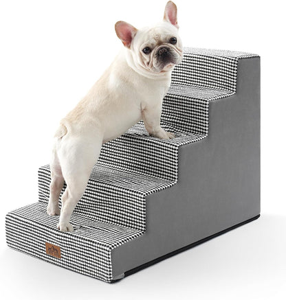 Dog Stairs for Small Dogs, 5 Tier Wider Pet Stairs for High Beds, 23.6" H Non-Slip Dog Steps for Old Cats, Puppies, Small Medium Dogs, 29.5x19.7x23.6 inch, White Black