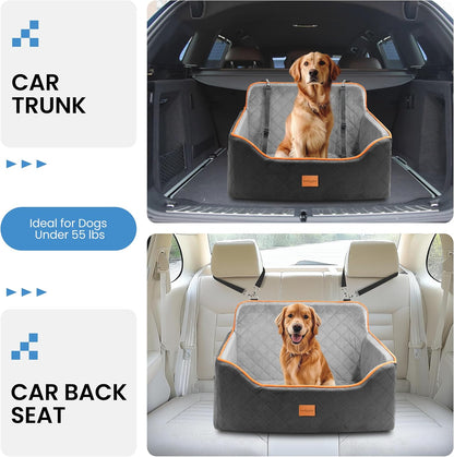 Dog Car Seat for Medium Dogs - Pet Car Seat with 2 Safety Straps & Waterproof Padding, Portable Pet Carrier for Cars, Trucks & SUVs, Comfortable Booster Bed for Pets Up to 55lbs (Black/Grey) - Pawvie
