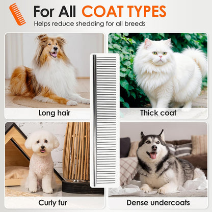 Dog Comb to Remove Tangles and Knots, Cat Comb with Stainless Steel Teeth and Non-Slip Handle, Dog combs for grooming matting for Long Haired Pets (Small)