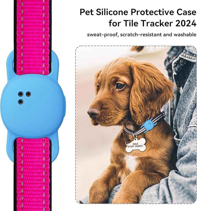 DDJ Cat Collar Case for Life360 Tile Sticker Tracker, 2-Pack Silicone Anti-Lost Protective Cover for Life 360 Tile Sticker Holder for Dog/Pet Collars, Durable, Easy Installation, Lightweight, Blue