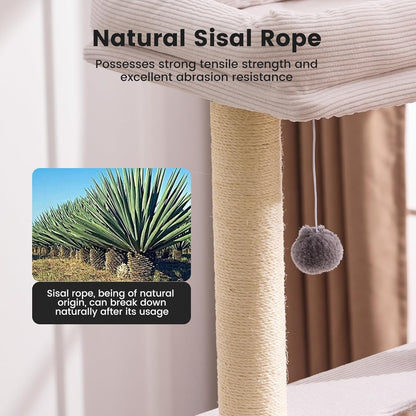 Gardner Pet 65in Heavy Duty Cat Tree Tower for Large Cats, Multi-Level Cat Furniture with Replaceable Sisal Scratching Post, Hammock | Extra-Large Platform & Condo Easy to Clean (Corduroy)