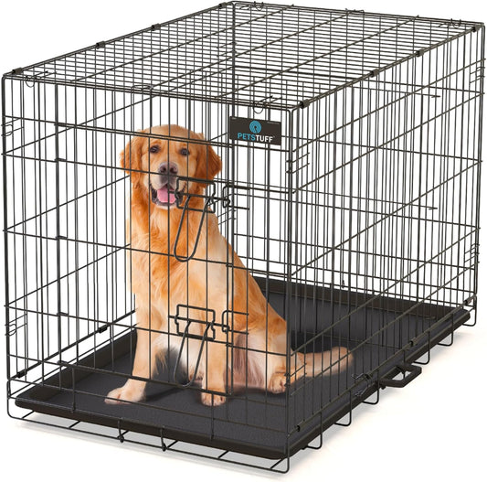 PetsTuff Great CRATES 36” Large Dog Crate - Heavy-Duty Dog Kennel with Divider Panel for Pets 40-60 lbs - Durable Leaf-Proof Tray - Foldable, Carry Handle & Wheels for Easy Moving