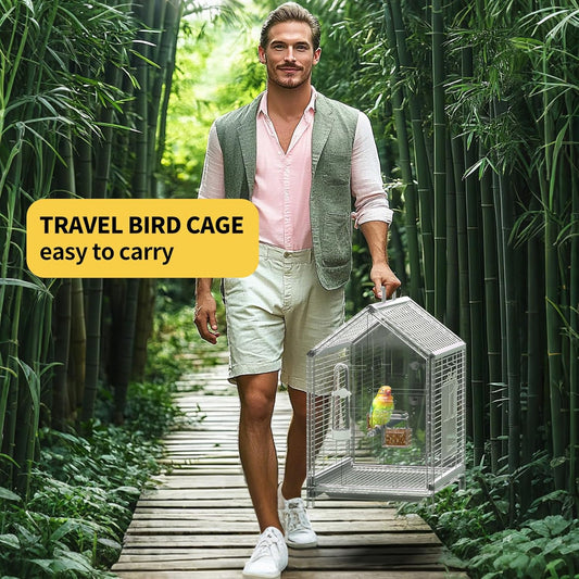 20.5 inch Pet Small Bird Cage, Parrot Cage, Portable Bird Carrier, Temporary Bird Cage in Car, for Home, Outing, Pet Clinic, Temporary Placement, for Small Medium Birds, Green