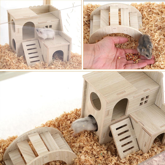 Hamster cage Wooden with Acrylic, Dwarf Hamster cage, Small Animal Habitat with Openable Top, Mouse cage for Guinea Pigs, Chinchillas, Gerbil, Syrian Hamster (24inch)