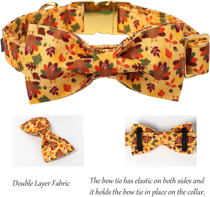 Lionet Paws Thanksgiving Day Dog Collar with Bowtie, Dogs Bowtie Collar with Metal Buckle for Dogs, Adjustable Comfortable Turkey Dog Collars Girl Boy, XL, Neck 16-26 in